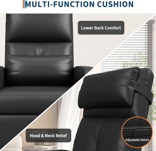 Image of Power Recliner Chair, Adjustable Electric Recliner Chair with Tall Back & Overstuffed Padding, PU Leather Single Sofa with 2 Side Pockets & USB Port, Home Theater Seating for Living Room, Black