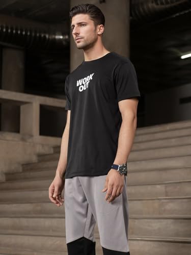 Image of FitMonkey Sports Crew Neck Stretchable Dry Fit T Shirt | Regular Fit Textured T Shirt for Men |Sport T Shirt for Men | Quick Dry Technology with Moisture Control |Breathable & Lightweight