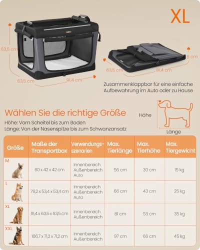 Feandrea Hundebox faltbar, 91 cm Transportbox für große Hunde
