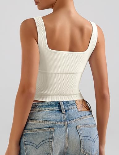 Image of OLCHEE Womens 3 Pack Crop Tank Tops Basic Seamless Ribbed Sleeveless Square Neck Workout Top Summer Exercise Yoga Gym Shirts