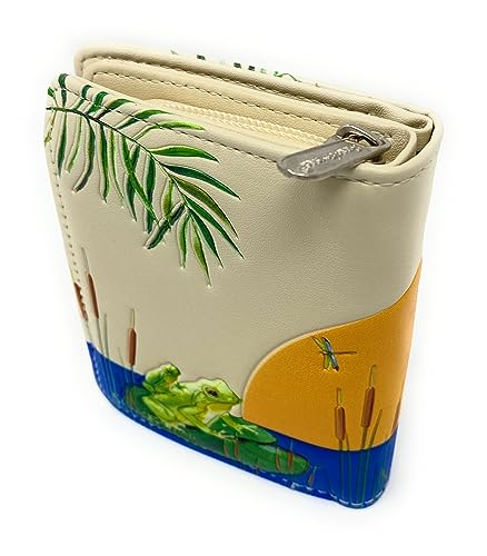 Shag Wear Sunset Frog Small Wallet for Women and Teen Girls Vegan Faux Leather 4.5" Beige3