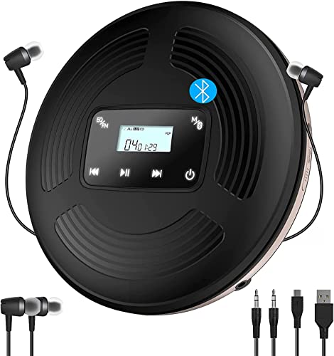 CCHKFEI Bluetooth Lecteur CD Portable Rechargeable,Lecteurs de CD CompactBoutons tactiles avec aux Chocs avec émetteur FM et Bluetooth pour la Maison Les Voyages et la Voiture
