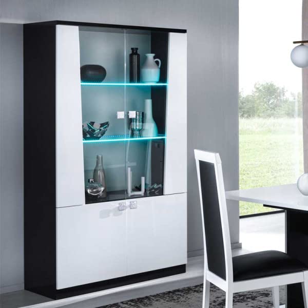 Vitrine COMETE 4 Portes Avec LEDs - Blanc Laqué 102x43x162cm - Vente-unique