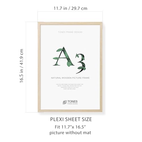 TONES FRAME DESIGN A3 Photo Frame, 29.7 x 41.9 cm, Wooden Picture Frame with Oak Veneer and Shatter-Resistant Plexiglass, Wall Frame for Portrait or Landscape, Posters, Prints, Certificates