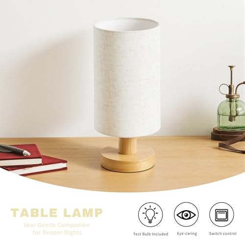 Image of Bedside Lamps Set of 2, Bamboo Small Table Lamp for Nightstand | 10'' Minimalist Nightstand Lamps, Modern Desk Lamp for Bedroom, for Living Room, E26, Natural