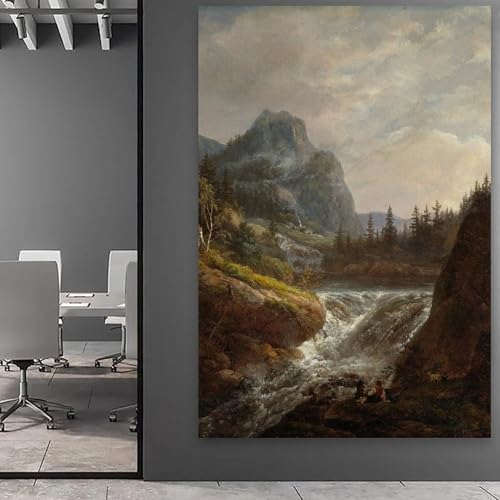 Décoration de chambre sur toile forêt et cascade style romantique