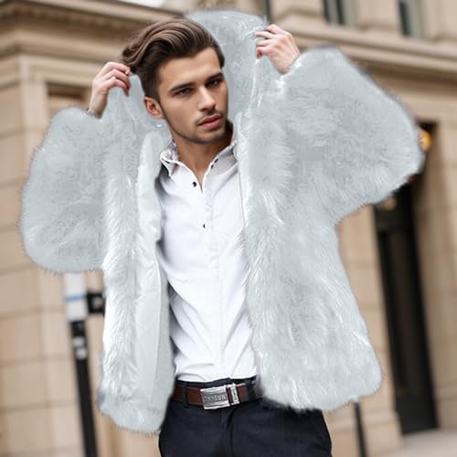 Mens Faux Fur Coat Jacket Mid Winter Warm Thicken Furry Overcoat Solid Color Long Sleeve Fluffy Fur Y2K Outerwear2