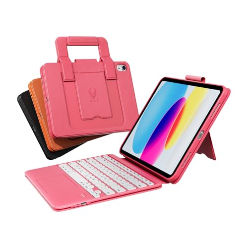 PAUL B for iPad 11th/10th Gen Case with Keyboard 11/10.9 inch A16 2025/2022,Handbag Design Wireless Keyboard Cover for iPad 11/10 Gen, with Pencil Holder,Multi-Touch Trackpad (Pink)