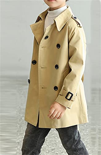 Cromoncent Kids Boys Double Breasted Trench Coat Classic Lapel Outwear Dress Coats, Khaki, 6-7 Years = Tag 1302