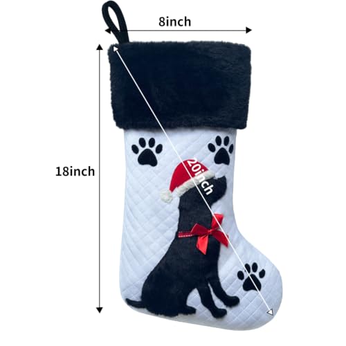 ETERAMUS Dog Christmas Stocking 20" with Black Doggy Paw for Pets Dogs Xmas Decor (Black Dog) - image 2