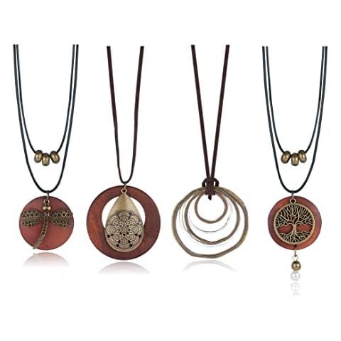 Finrezio 4Pcs Handmade Wooden Necklace Set Cover