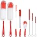 ALINK 5-Pack Red Bottle Brush Cleaner Set - Long Large Cleaing Brush for Narrow Neck Wine/Beer Bottles, Hydro Flask, Thermos, Hummingbird feeder, S'Well, Water Bottles, Spout/Lid Brush, Straw Brush