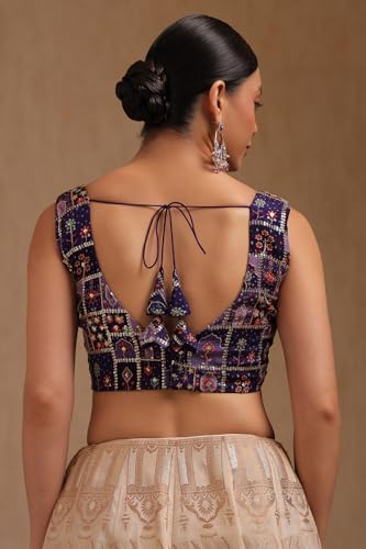Image of Soch Womens Georgette Floral Print Padded Blouse with Zari