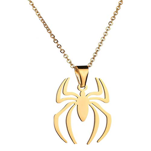 Houpotao Gold Spider Pendant Necklace Stainless Steel Lightweight Hypoallergenic Superhero Jewelry for Spider Fans