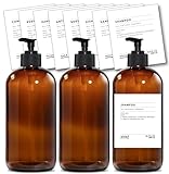 Genérico Dispensadores de jabón con Etiquetas para Elegir. para baño, Cocina, regadera, Botella Ambar y Tapa Negra. 3...