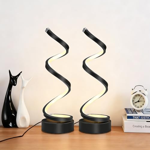HechoVinen 2pcs Lámpara de Mesita de Noche a Espiral LED, Lámpara Mesita Noche Moderna, Lámpara de Mesa para Habitación