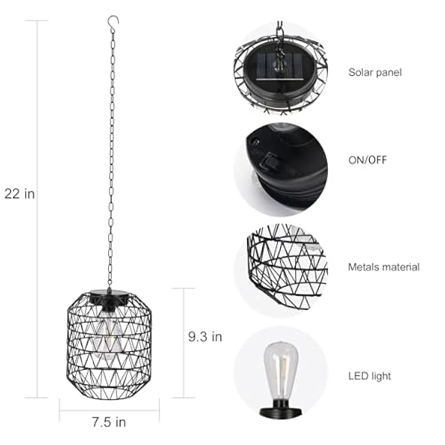 Livinlarge Solar Pendant Light,Outdoor Solar Powered Chandelier Hanging Lantern IP44 Waterproof,Gazebo Lights for Yard Patio Balcony Tree Porch Porch Garden Decor