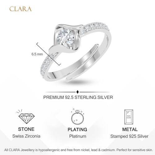 Image of CLARA 925 Sterling Silver Mia Solitaire Pendant Earrings Chain Bracelet Ring for Women & Girls| Platinum Plated | Gift for her