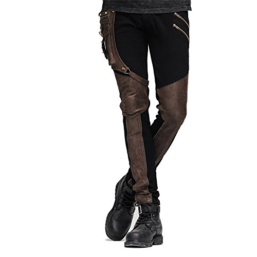 Devil Fashion Casual Pants for Men Punk Patchwork Straight Trousers with Pocket