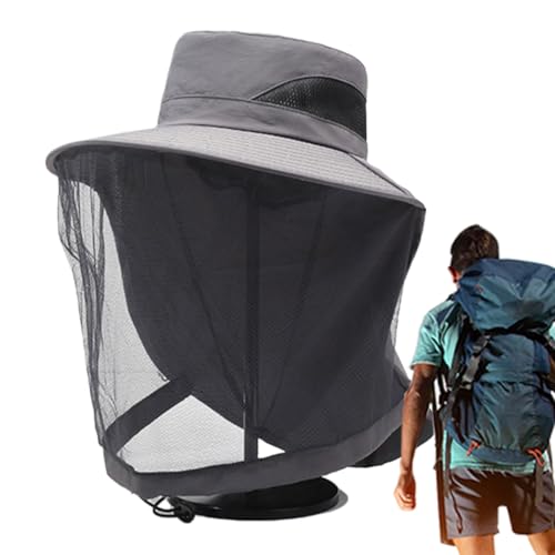 zwxqe Sombrero de pesca de ala ancha a prueba de mosquitos para hombre con malla de cobertura completa, gorro protector para la apicultura, senderismo, campamento y protección solar durante aventuras