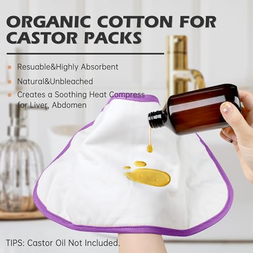 Image of Castor Oil Pack Wrap Organic Cotton 2 Pcs, Castor Oil Cold Pressed Highly Absorbent for Liver Detox, Christmas Gifts for Women, Mom, Wife, Girlfriend, Sister, Friends, Houndstoot