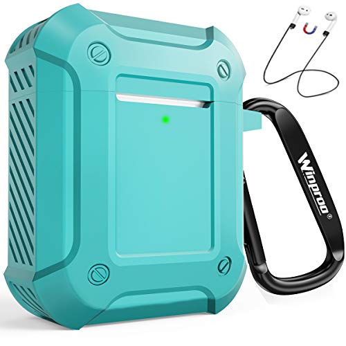 Winproo AirPods Case Cover, Full-Body Rugged Protective Case for Apple AirPods 2 & 1 Charging Case, Resilient Silicone Shock Absorption Air pod Case with Keychain, 4 in 1 airpod s Cover for Men, Mint