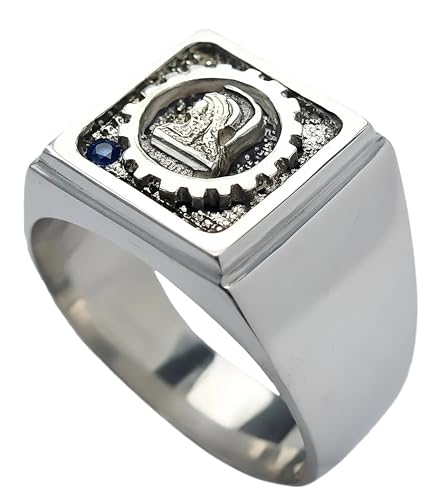 Anel de Formatura Engenharia em Prata Maciça 950, Zircônia Azul, 20g, 1,5cm (15)