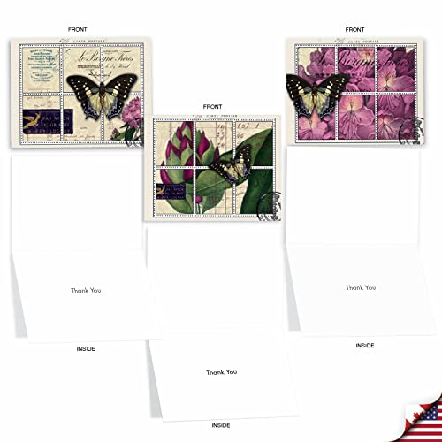 10 'Papillon Post' Thank You Cards with Envelopes 4 x 5.12 inch, Assorted French Butterfly Greeting Cards, All Occasion Stationery Set for Weddings, Baby Showers, Mother's Day, and More M2981 - Image 3