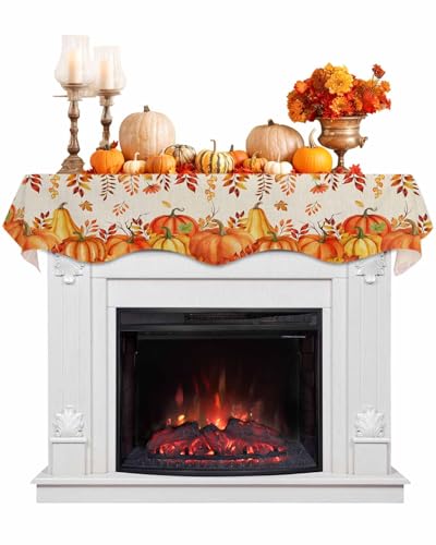 QueenKer Fall Orange Pumpkin Fireplace Mantel Scarf 70" x 17"