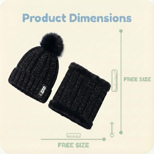 Image of Kraptick Women's Winter Beanie Cap and Scarf Set with Soft Fleece Lining, Thick Cable Knit Woolen Cap for Ladies & Neck Warmer for Extreme Cold Stylish Pom Pom Hat & Scarf Set -7