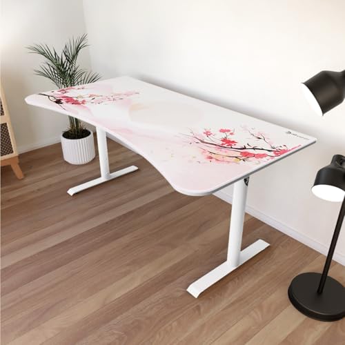 Image of Arozzi Arena Special Edition Ultrawide Curved Gaming and Office Desk with Full Surface Water Resistant Desk Mat Custom Monitor Mount Cable Management Cut Outs - Sakura