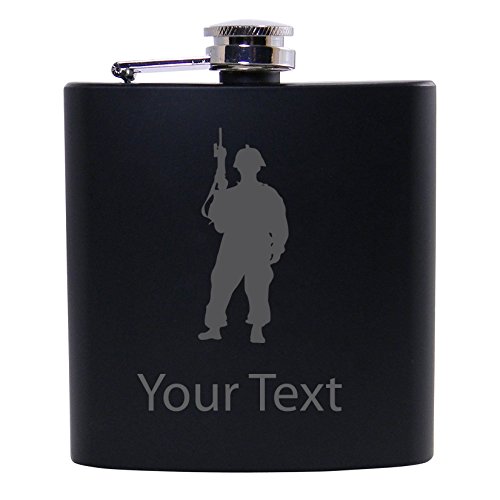 Personalized Custom Soldier Army Black Stainless Steel Hip Customizable Flask
