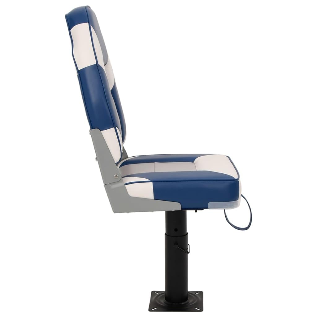 Juego de 2 asientos para barco con pedestal, altura regulable y giratorio 360°, asiento de control plegable para barco de pesca, blanco y azul, marco de aluminio robusto