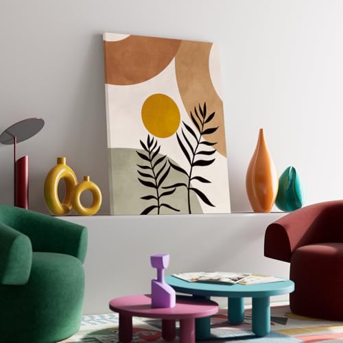 SERIMINO Botanical Wall Art, Boho Canvas Wall Decor for Living Room, Set of 3, Minimalist Orange Sun Artwork Paintings Wall Decor for Bedroom, Office,12 x16 inch