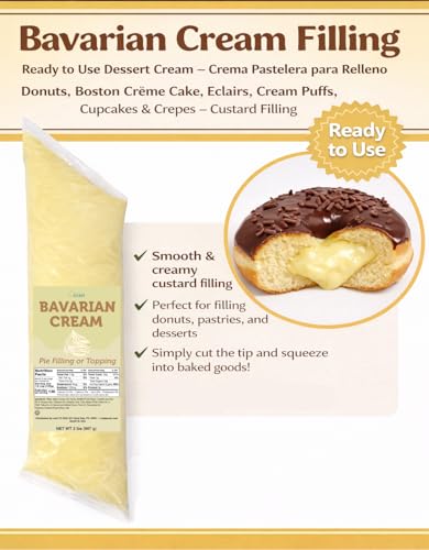 Bavarian Cream Pastry Filling (2lb)- Ready to Use Custard For Boston Cream Pie, Donuts And Eclairs– Professional Crema Pastelera For Cake Relleno- Easy Squeeze Bag