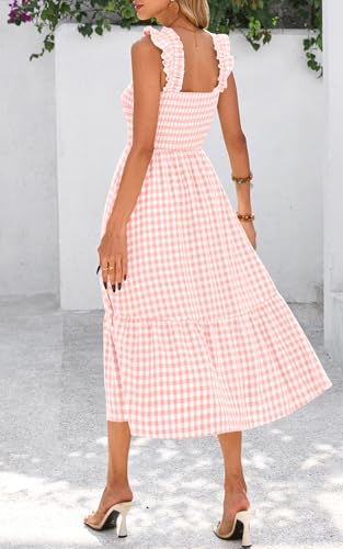 PRETTYGARDEN Womens Summer Dress Casual Square Neck Ruffle Strap Gingham Smocked Midi Flowy A Line Beach Vacation Sun Dresses2