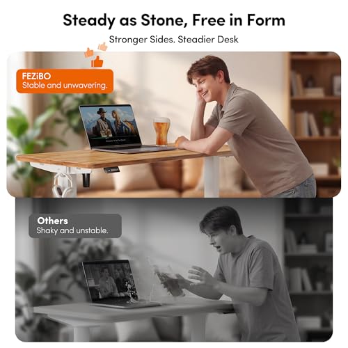 Image of FEZIBO 48 x 24 Inchs Electric Standing Desk, Height Adjustable, Sit Stand Up, Computer Office Desk with Splice Board, White Frame /Light Rustic Top