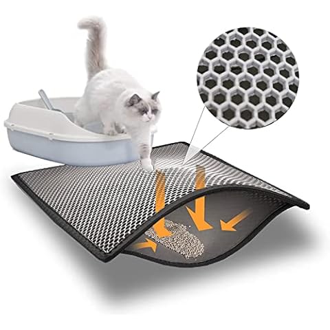 Blue Eyes Katzenklo Matte, 60x40 cm Katzenstreu Matte Katzenklo Unterleger Waben Design Katzenklo Vorleger wasserdichte Doppelte Schichte Entwurf Bienenwabe Matte (Grau) Cover