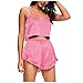 Schlafanzug Damen Sling Sexy Pyjama Kurz Hausanzug Ärmellos Dessous Negligee Cami Top Loungewear Satin Nachtwäsche Einfarbig Sleepwear