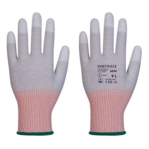 Guantes ESD Portwest A696 de poliuretano con corte en puntas de dedos talla XXL pack de 12