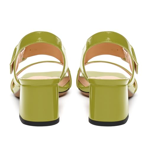 Womens Heeled Sandals Shoes, Square Peep Toe Mid Block Heel Ankle Strap Sandals for Women, Leather Insole Chunky Heel Sandals with Buckle 2"4