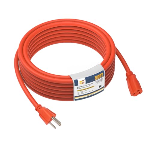 EP - EP 50 Ft Outdoor Extension Cord - 16/3 SJTW Durable Orange Electrical Cable with 3 Prong Grounded Plug, UL Listed - -10%