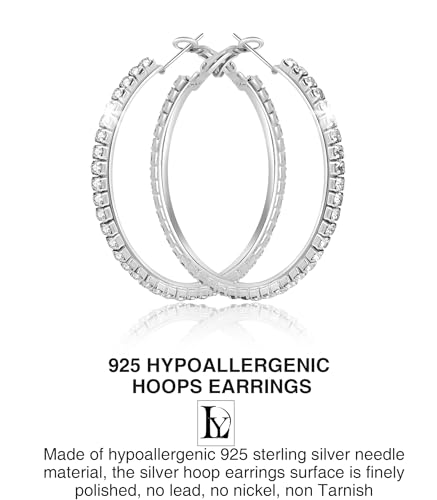 Deliyer Large Big Silver Hoop Earrings For Women Hoops Silver Rhinestone Crystal Hoops Earrings For Women Sparkly Round Hoops Lightweight Hypoallergenic Non Tarnish For Women Diamond Gifts 50Mm thumb #3