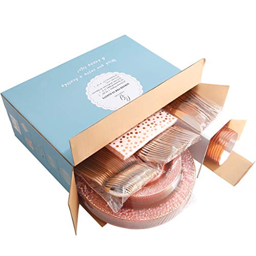 image for Nervure 175PCS Clear Rose Gold Plastic Plates - Pink Disposable Plates