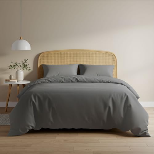 MAGNA COLLECTION Single Duvet Cover Set - Hotel Quality Bedding Set (135x200cm) with Matching Pillowcase - Soft Brushed Microfibre Polyester Duvet Cover (Charcoal Grey, Single)