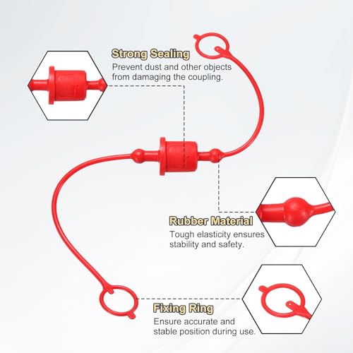 Image of HARFINGTON 2Sets 1 /2 Hydraulic Hose Dust Cap and Plug Kit, ISO-A Male Dust Cap & Female Plug Cover Quick Disconnects Air Coupler Cover Port Plug Fittings with Retention Ring, Red /Blue