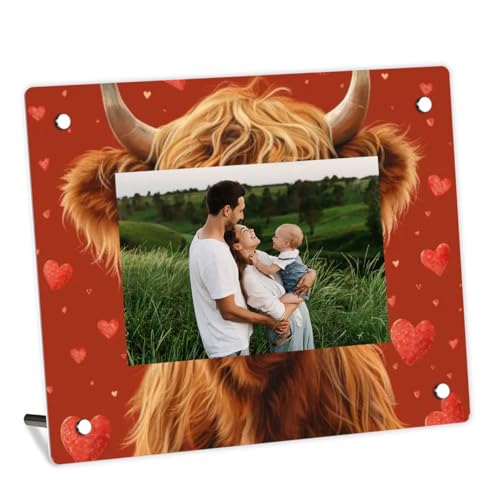 Mintoprints Cadre photo Vache Highland Valentine 12,7 x 17,8 cm avec passe-partout ou 12,7 x 17,8 cm sans passe-partout Cadre photo en acrylique pour affichage...