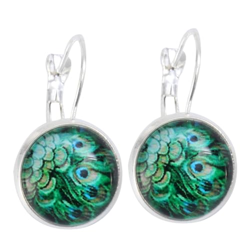 minkissy Boucles D'oreilles Pendentifs Femme Rétro En Alliage Argenté Plumage De Paon Colorées Pour Fêtes Voyages Mode Vintage Délicates Légère