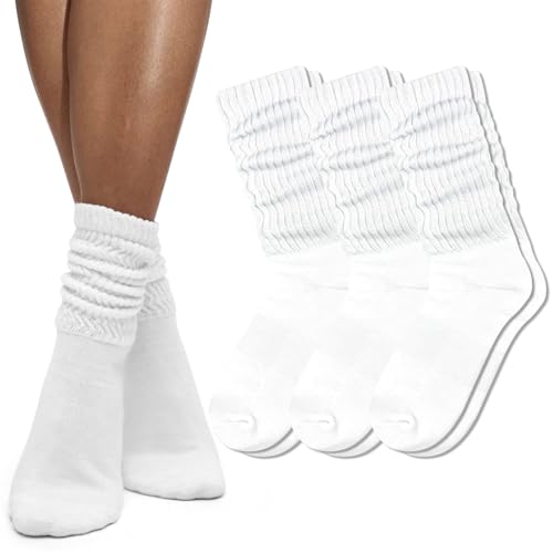 Scrunch Slouchy Crew Socks For Women Cotton Cushioned Athletic Mid Calf Rib Tube 80s Retro Socks Multipairs