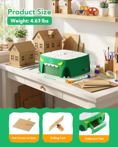 Image of Kids Cardboard Cutter Tool for Ages 3+, Safe Power Bladeless DIY Construction Kit, Educational STEM & STEAM Craft Toy, Creative Upcycled Hands-On Learning Gift for Boys & Girls, Dinosaur